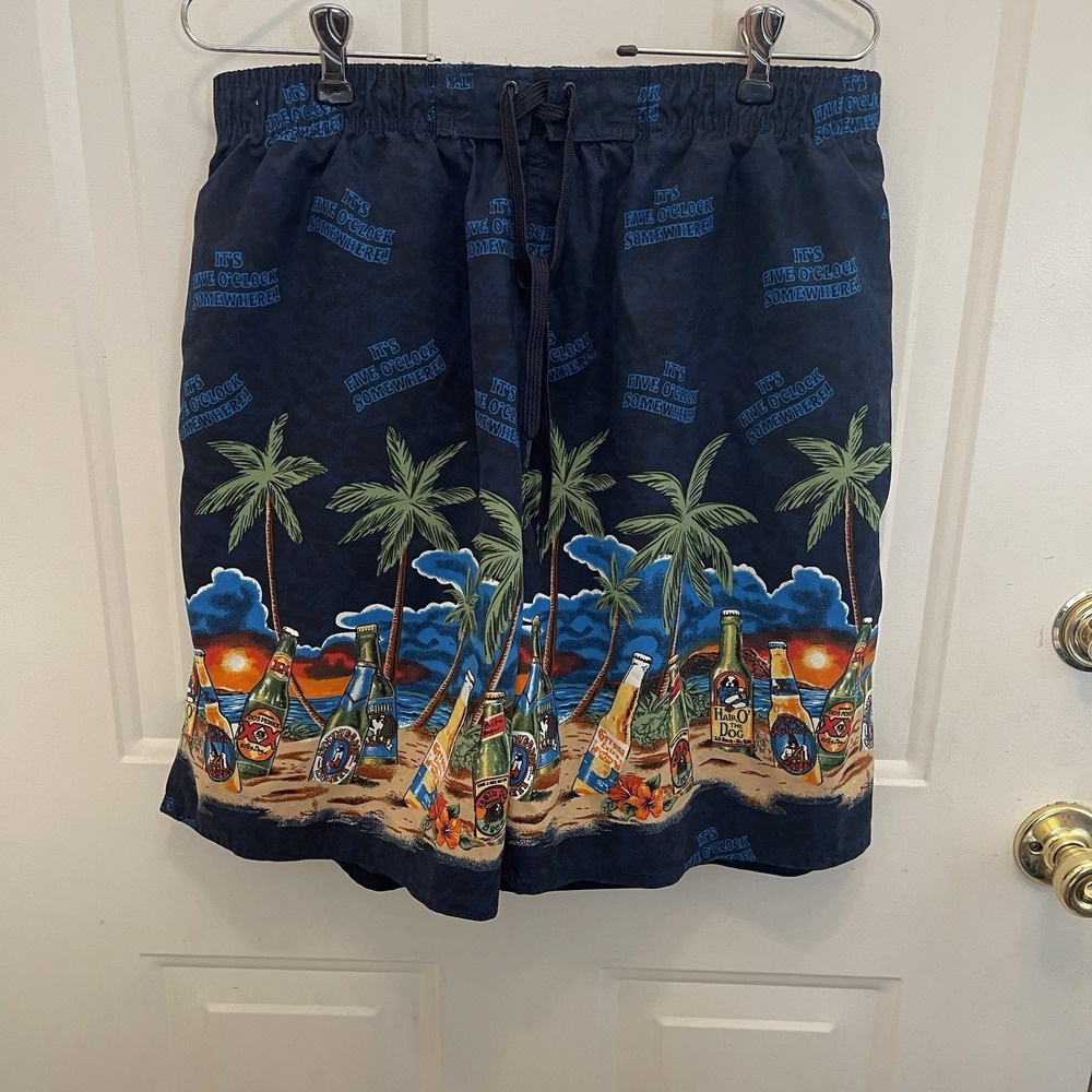 Big Dogs Mens L Swim Trunks It's Five O'clock Somewhere‎ Tropical Beer Buffett
